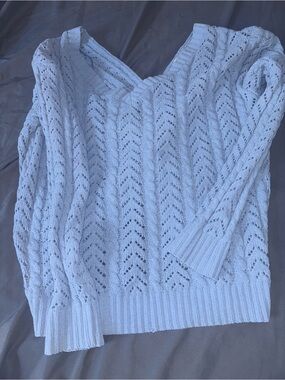 Light Blue V-Neck Cable Knit Sweater - Women